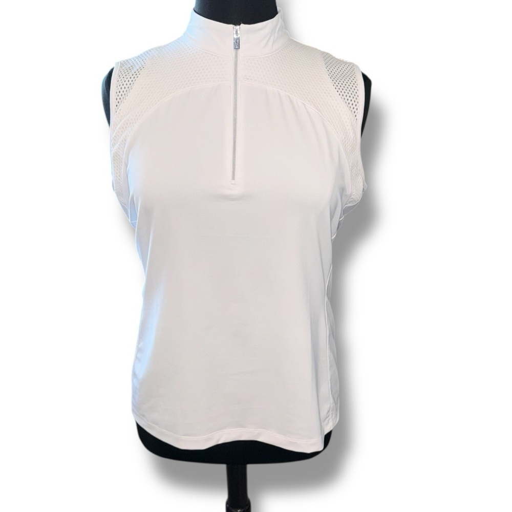 TAIL Sleeveless Zip Mock-Neck Mesh Shoulder Tank - XXL White
